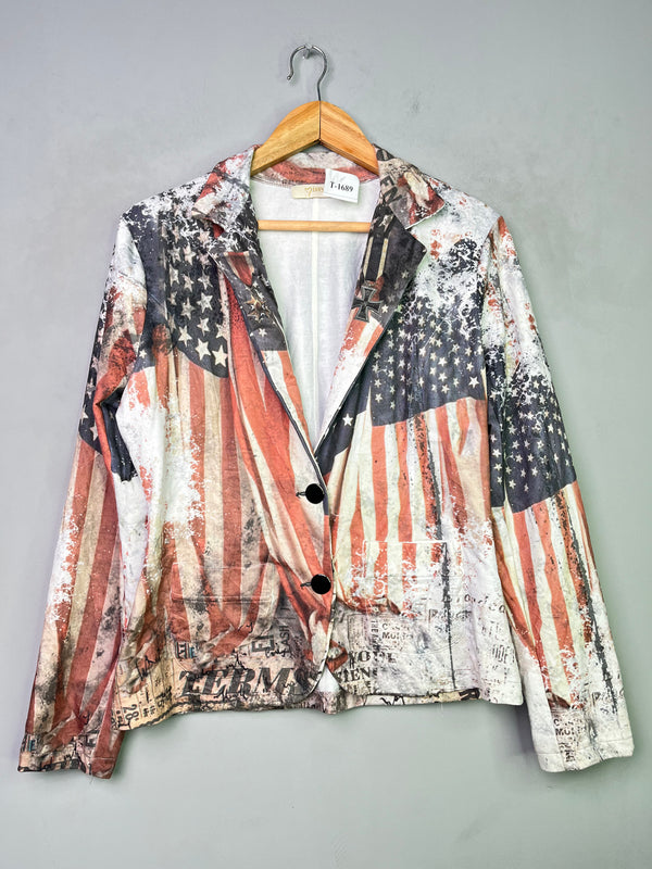 AMERICAN FLAG PRINT BLAZER - Thrifty Threads