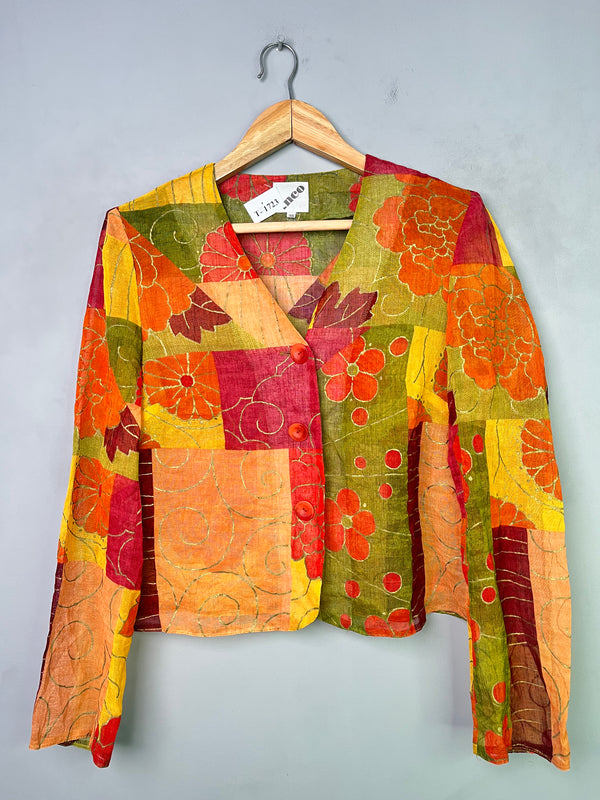COLORFUL FLORAL CROP JACKET - Thrifty Threads