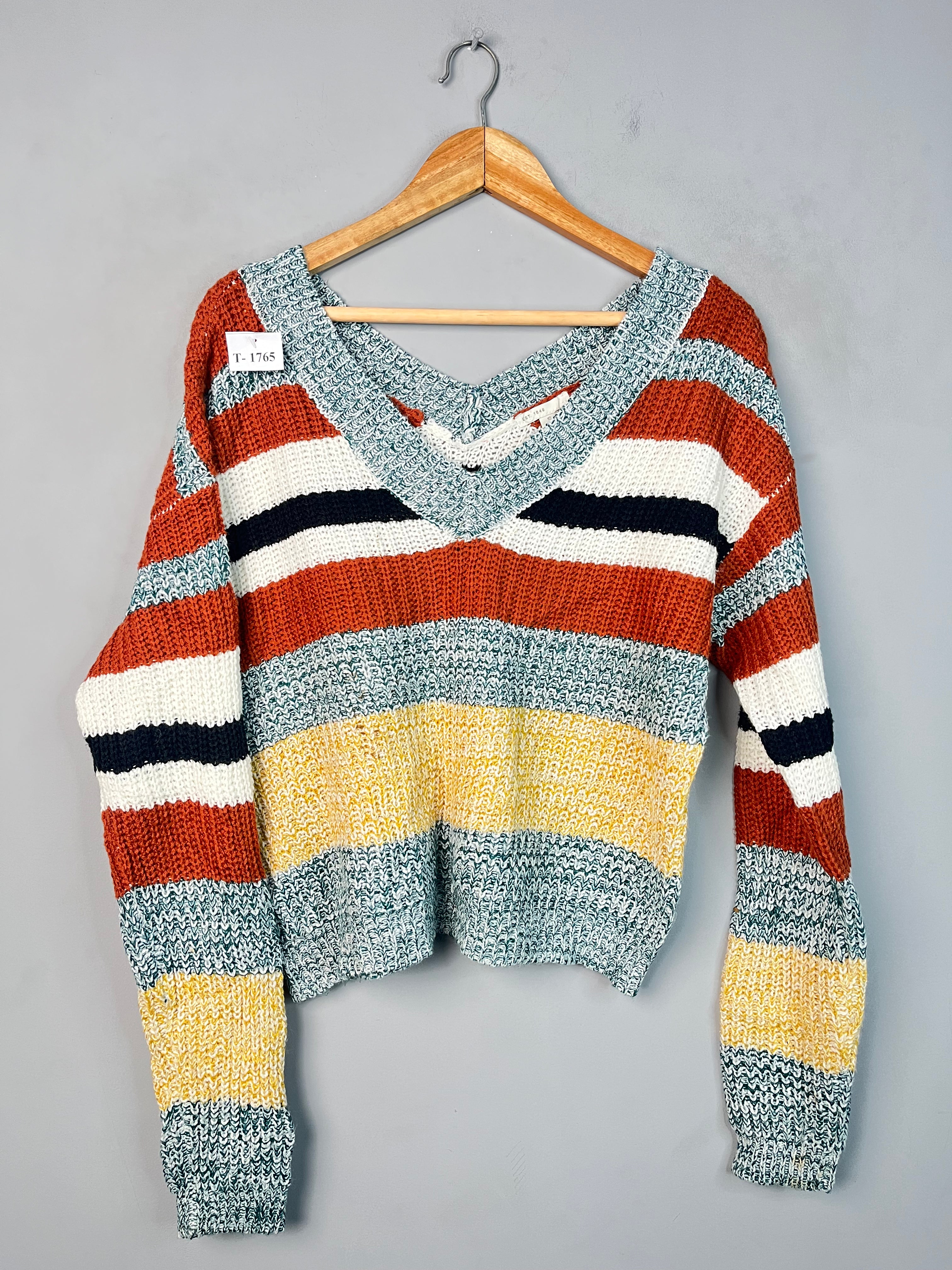 MULTI COLOUR V-NECK SWEATER - Thrifty Threads