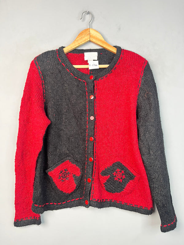 RED & BLACK BUTTON-DOWN SWEATER - Thrifty Threads
