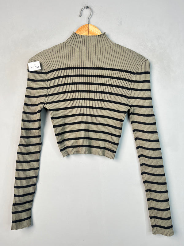 STRIPED RIBBED CROP SWEATER - Thrifty Threads