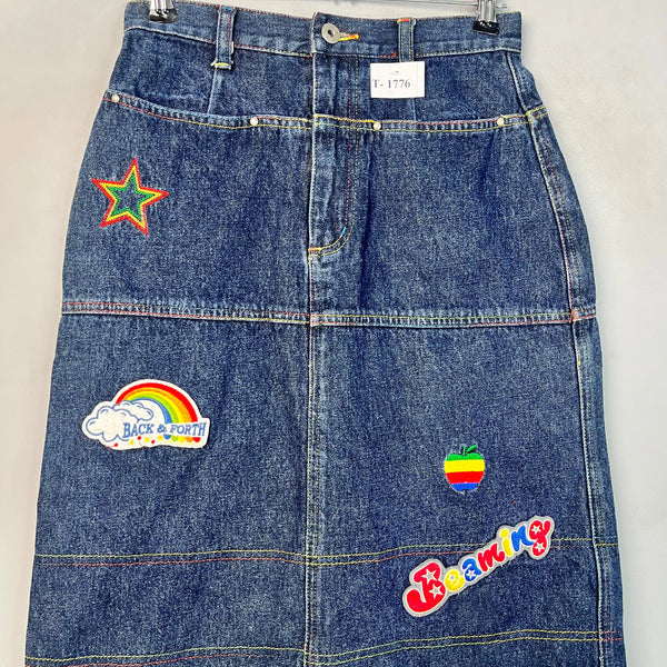 PATCHWORK DENIM MIDI SKIRT - Thrifty Threads