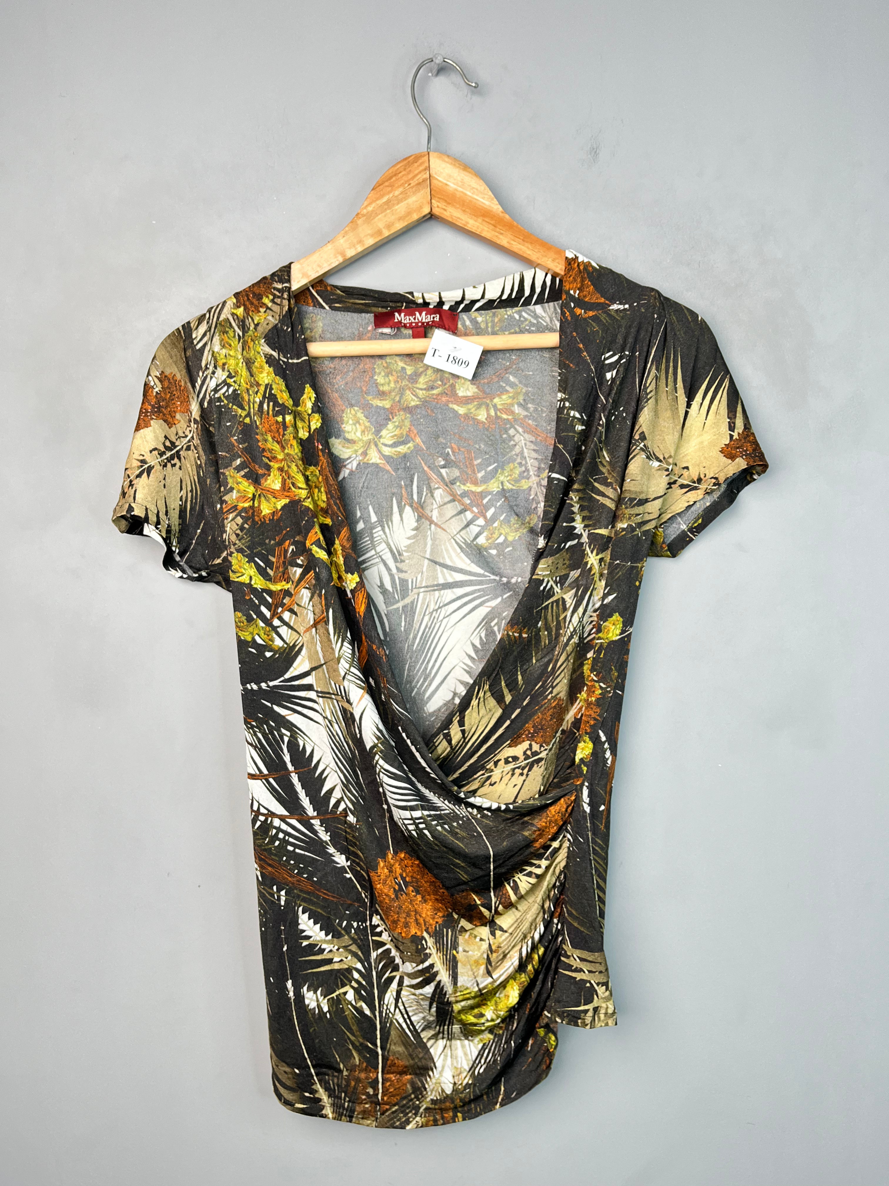 TROPICAL PRINT WRAP V-NECK SHIRT - Thrifty Threads