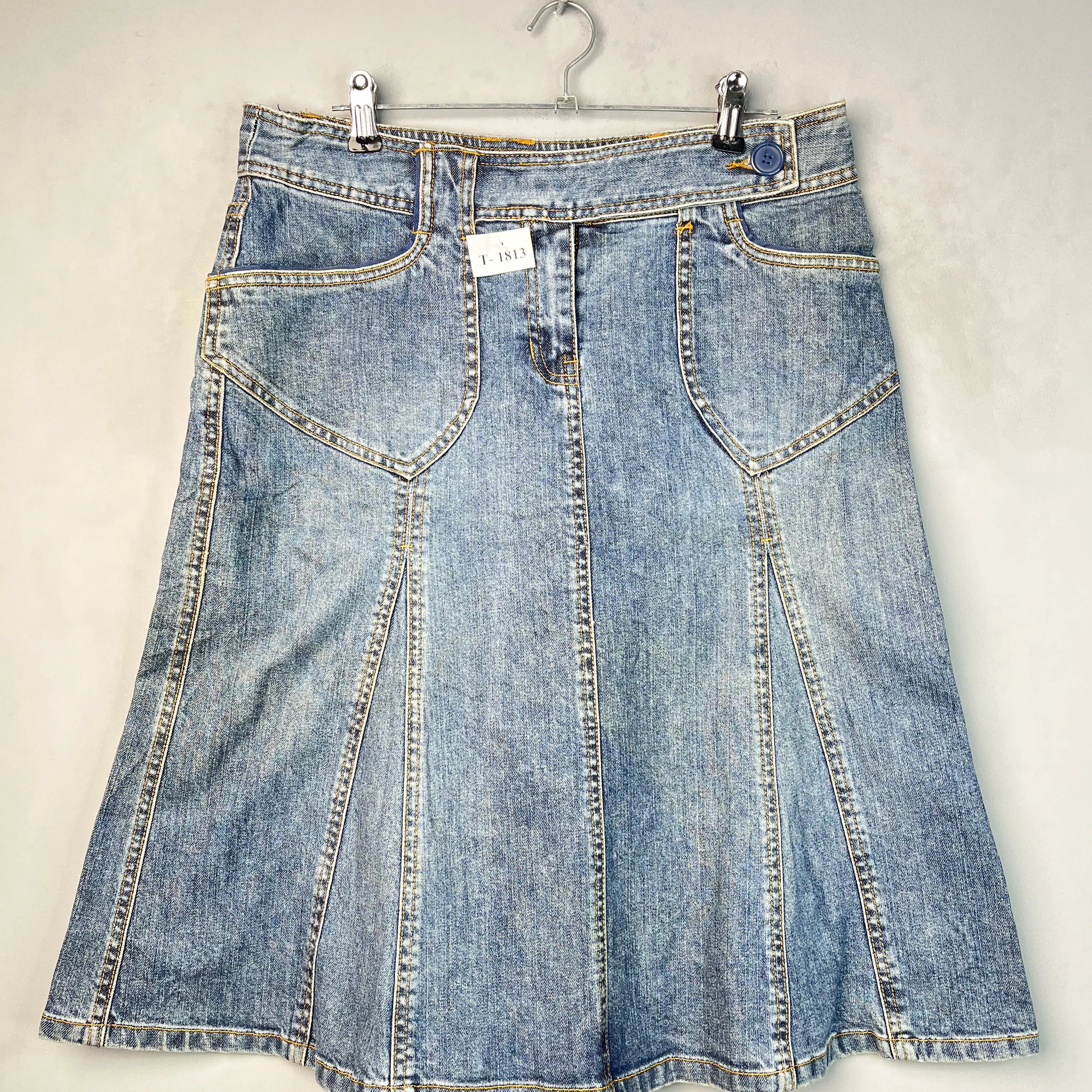 A-LINE PANELED DENIM SKIRT - Thrifty Threads