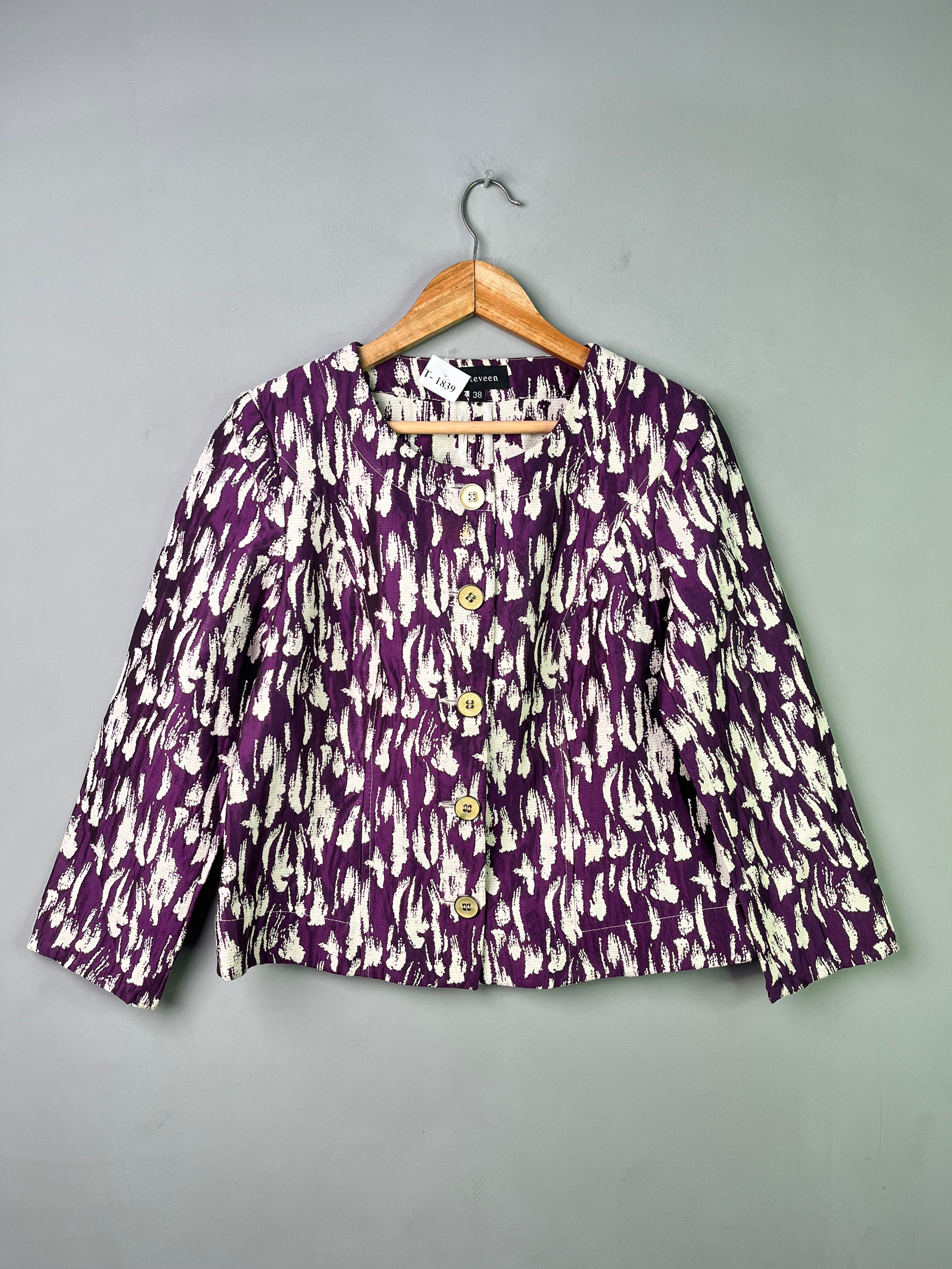PURPLE & WHITE ABSTRACT PRINT JACKET - Thrifty Threads