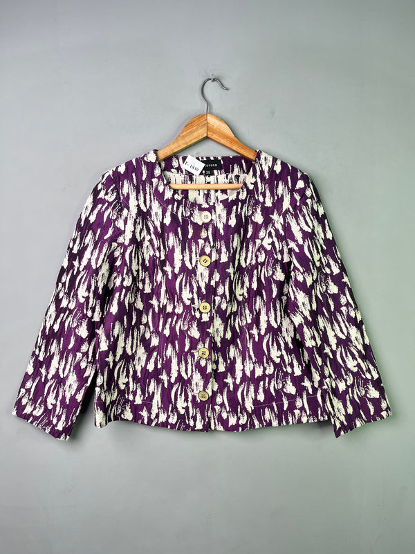 PURPLE & WHITE ABSTRACT PRINT JACKET - Thrifty Threads