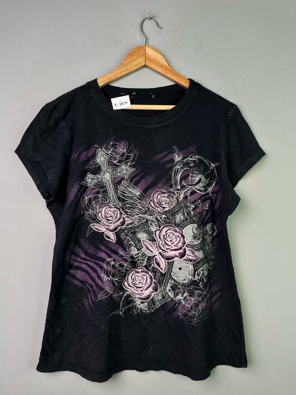 BLACK FLORAL PRINT T-SHIRT - Thrifty Threads
