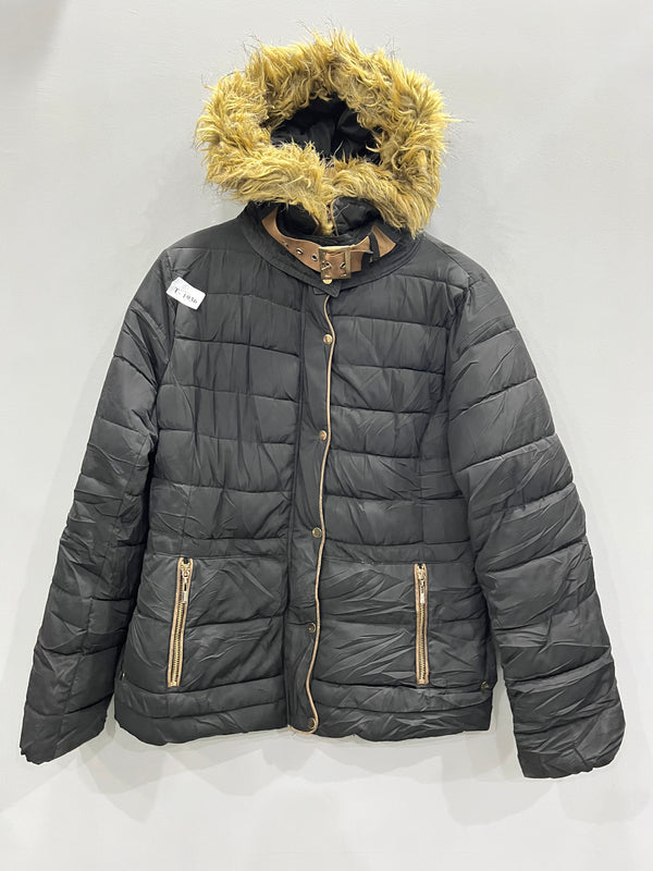 BLACK FUR PUFFER JACKET - Thrifty Threads