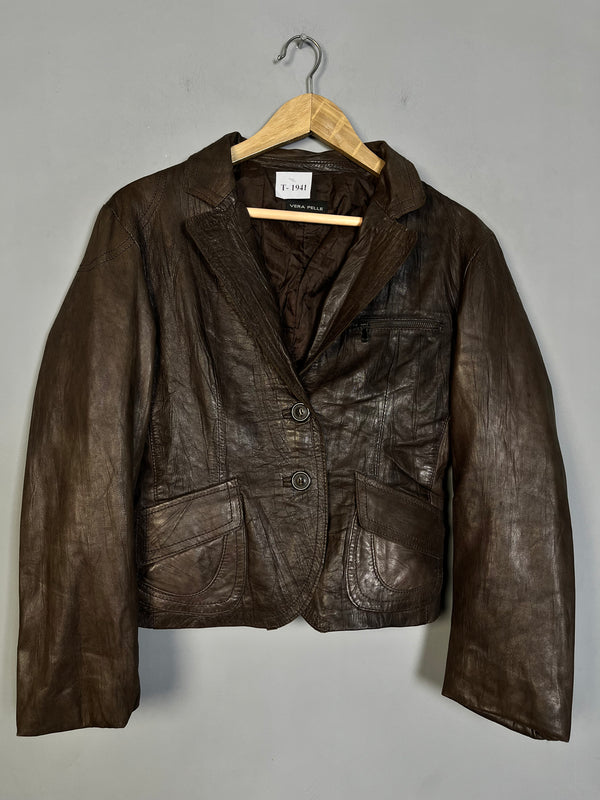 VINTAGE STYLE BROWN LEATHER BLAZER - Thrifty Threads