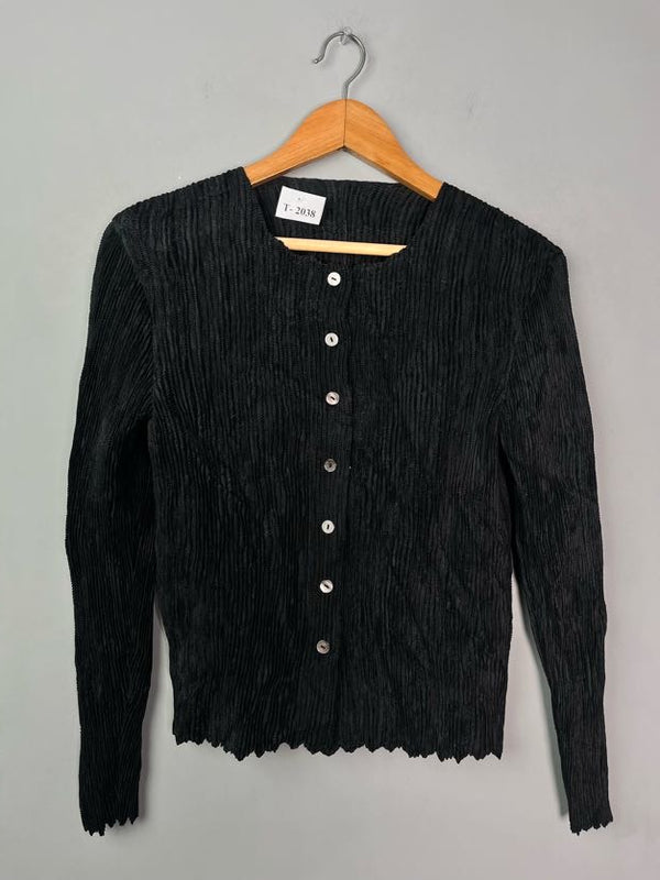 BLACK CRUSHED TEXTURED BUTTON-DOWN SHIRT - Thrifty Threads