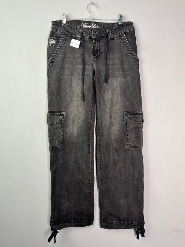 BLACK WIDE LEG DENIM JEANS - Thrifty Threads