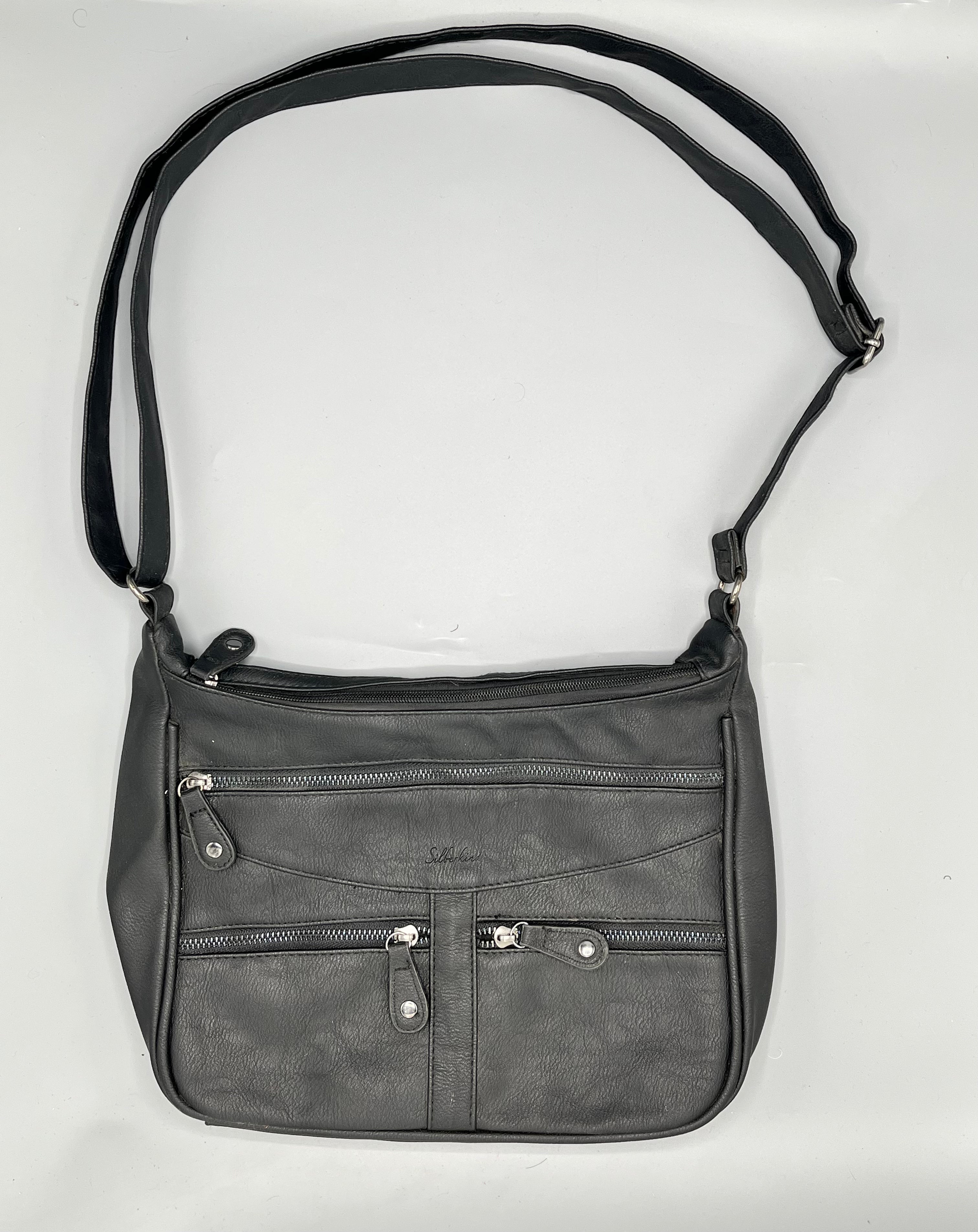 BLACK FAUX LEATHER MULTI-POCKET BAG - Thrifty Threads