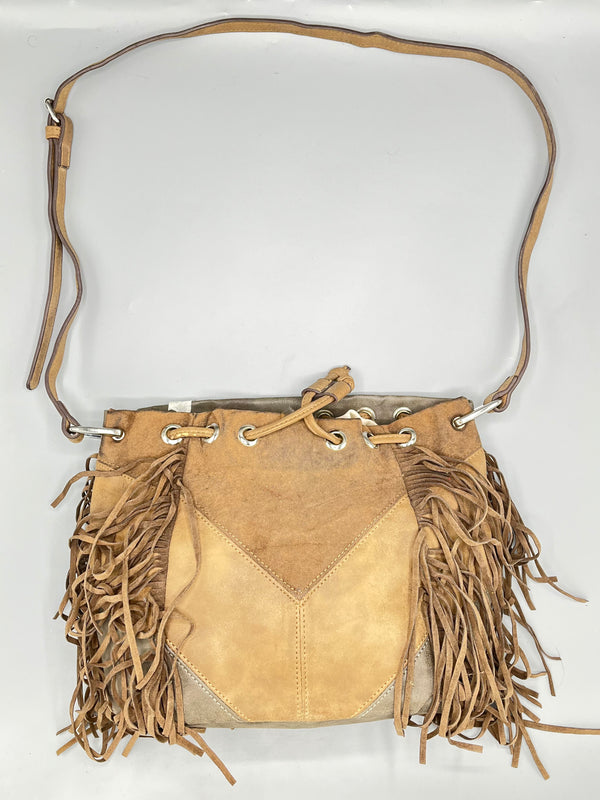 SUEDE FRINGE DRAWSTRING BAG - Thrifty Threads