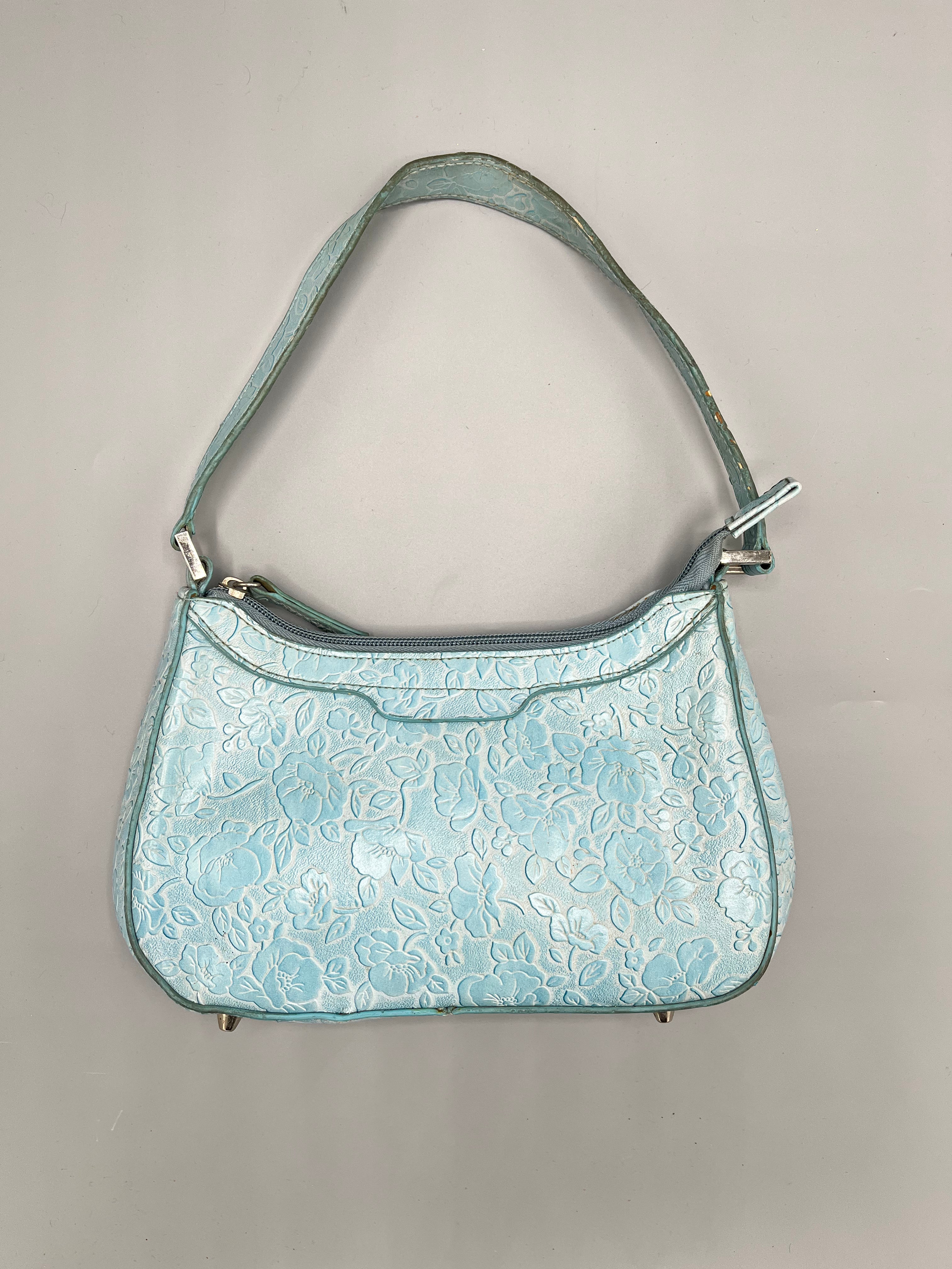 BLUE FLORAL EMBOSSED BAG - Thrifty Threads