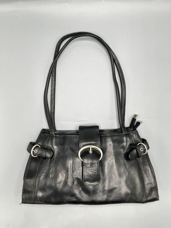 BLACK LEATHER SHOULDER BAG - Thrifty Threads