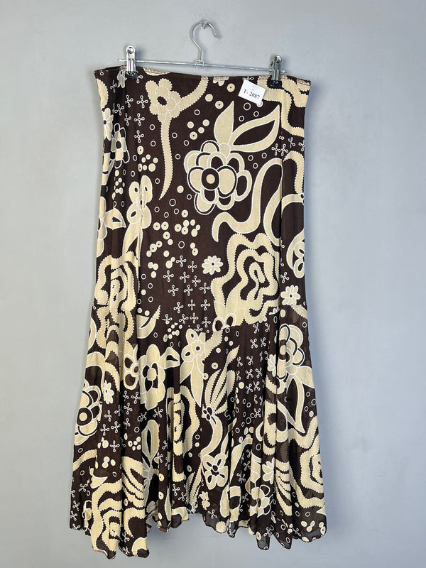BROWN PRINTED SKIRT - Thrifty Threads