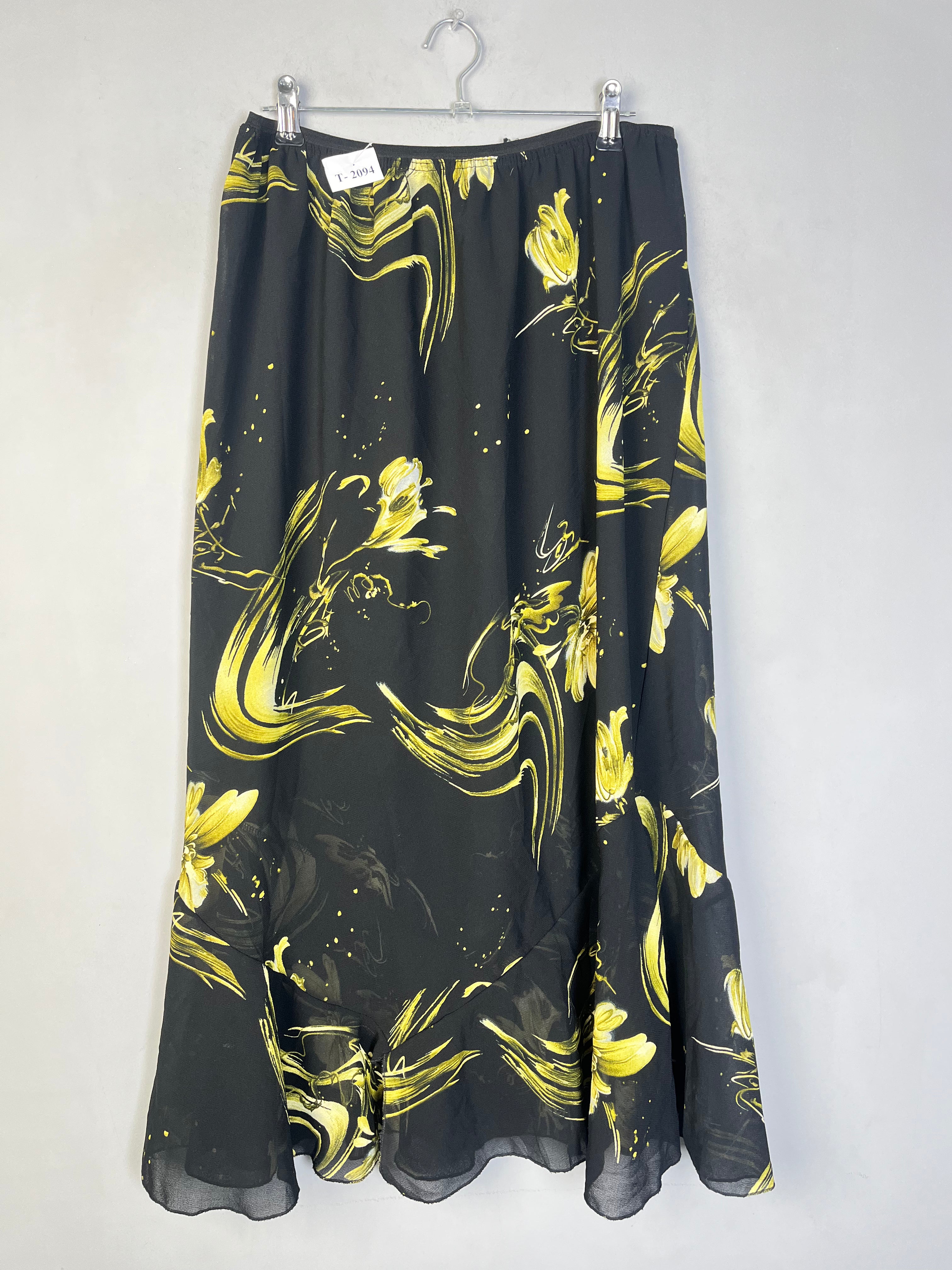 BLACK & YELLOW ABSTRACT PRINT SKIRT - Thrifty Threads