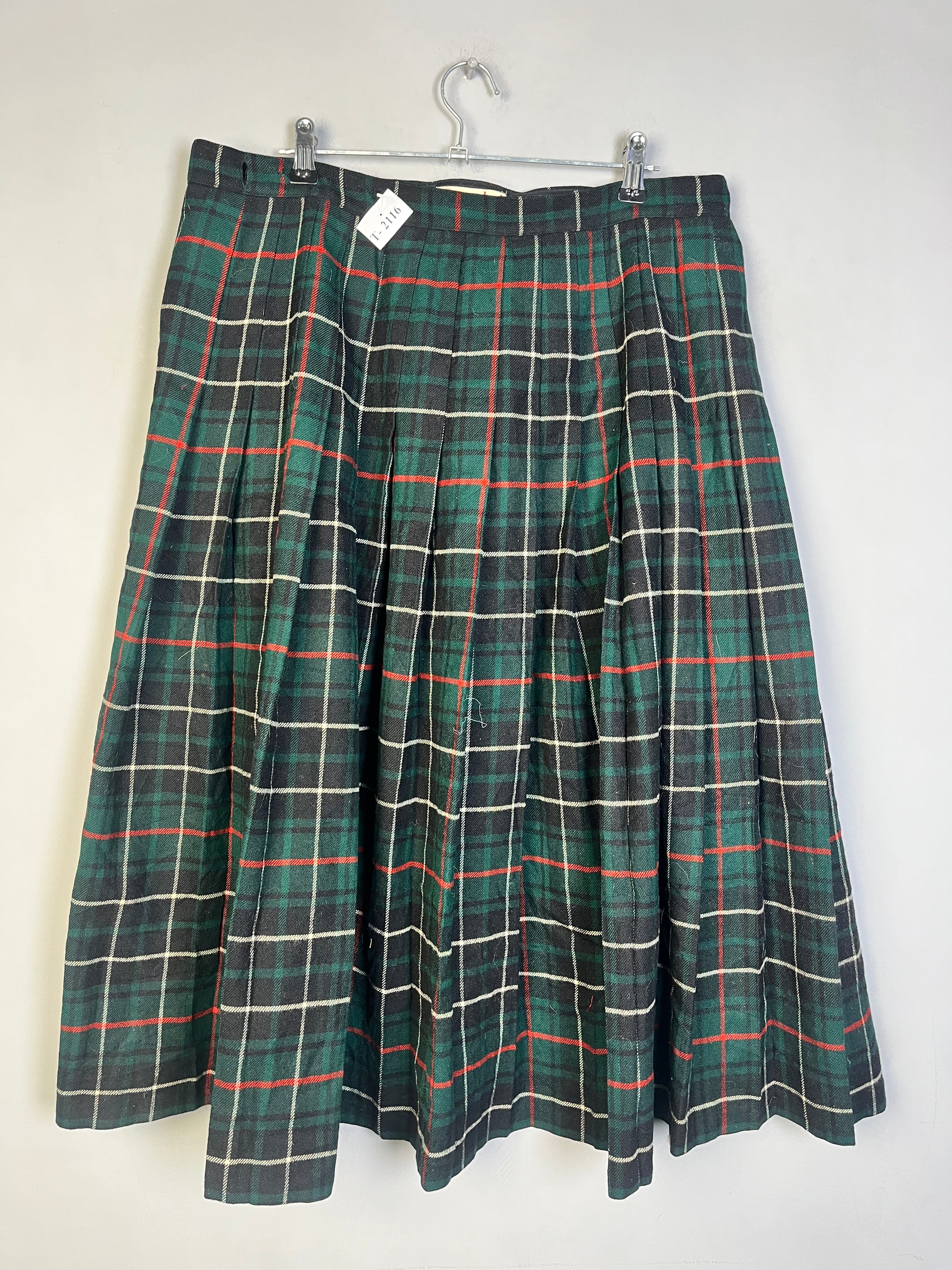 VINTAGE GREEN TARTAN MIDI SKIRT - Thrifty Threads