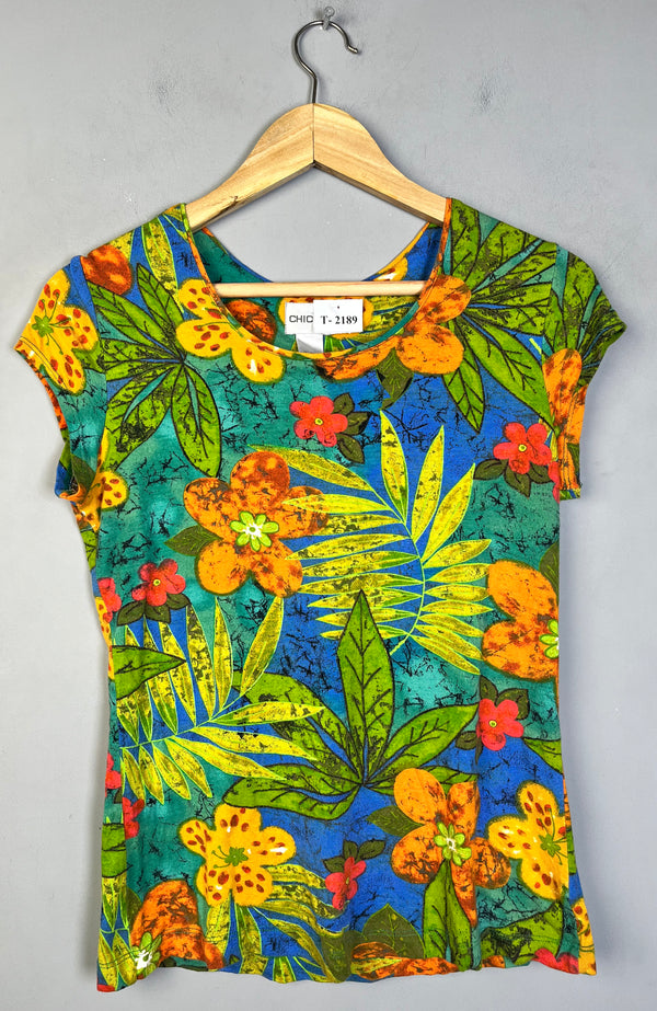 TROPICAL FLORAL LEAF PRINT T-SHIRT - Thrifty Threads