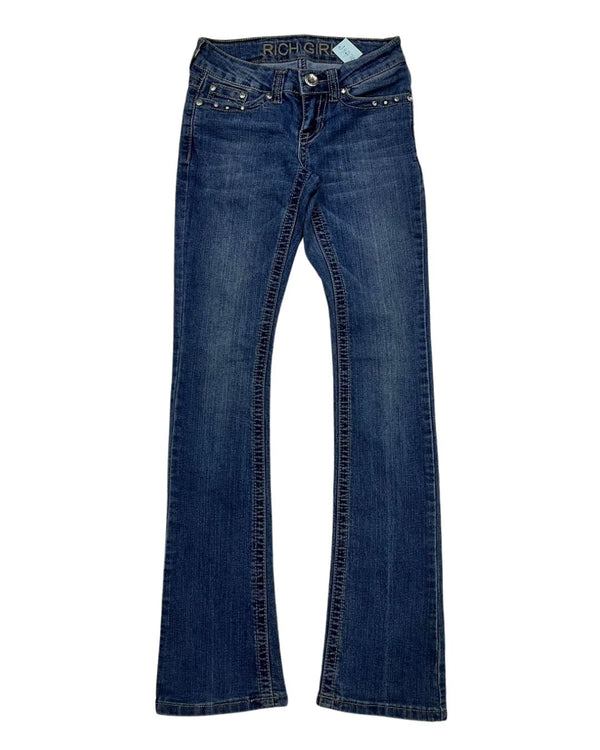 Rhinestone Studded Low-Rise Flare Jeans