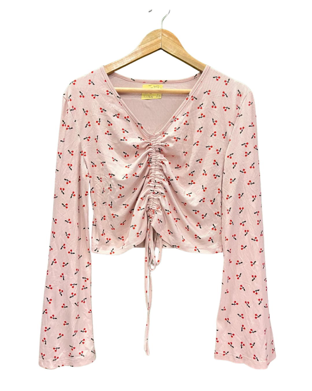 SHEIN PINK CHERRY PRINT CROPPED TOP