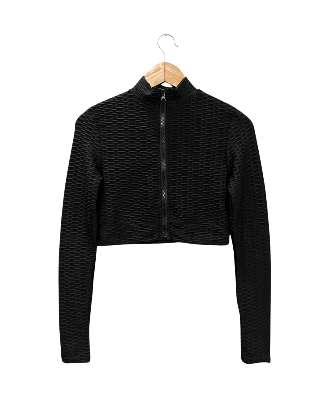 AMISU BLACK TEXTURED CROP JACKET