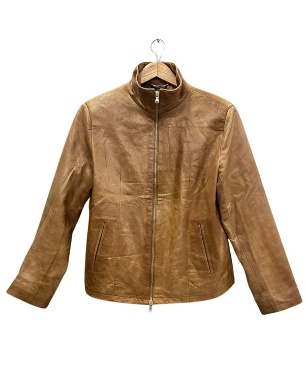 Classic Brown Leather Zip-Up Jacket