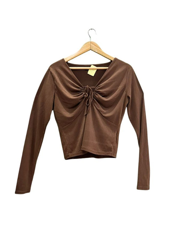 Long-Sleeved Tie-Front Crop Top