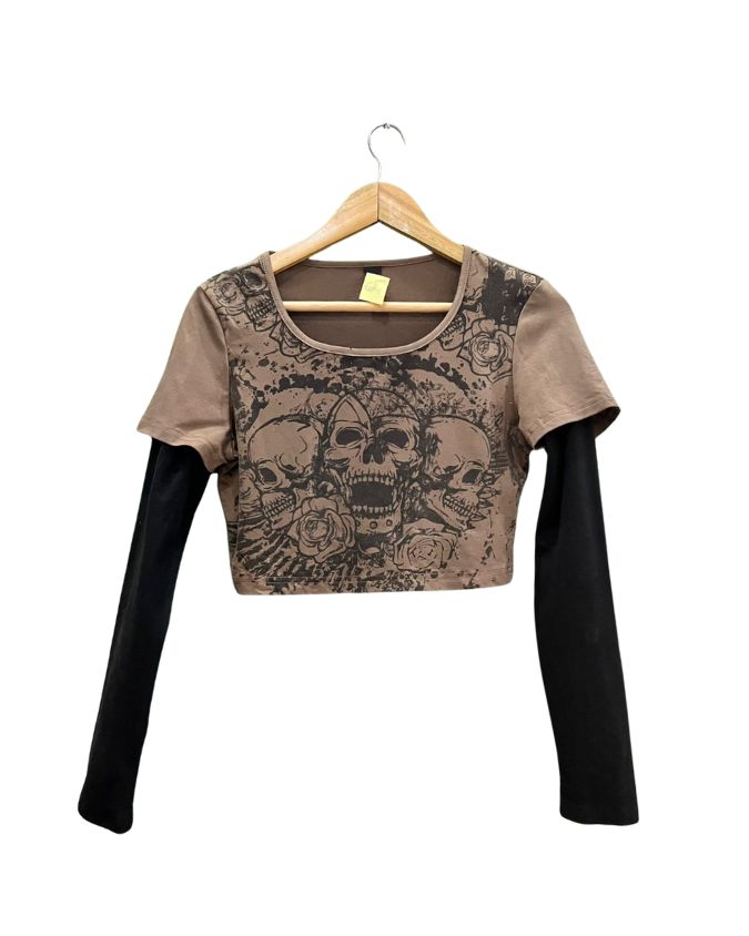 Gothic Skull Shirt Crop Top