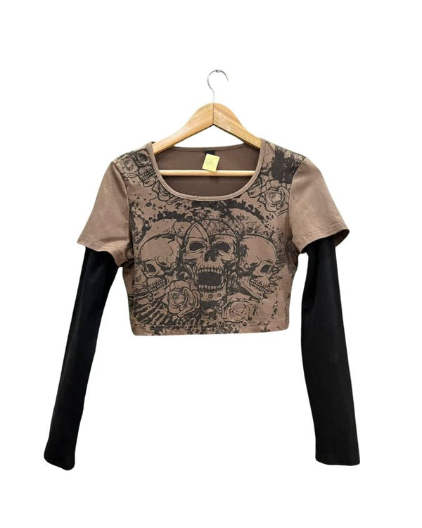 Gothic Skull Shirt Crop Top
