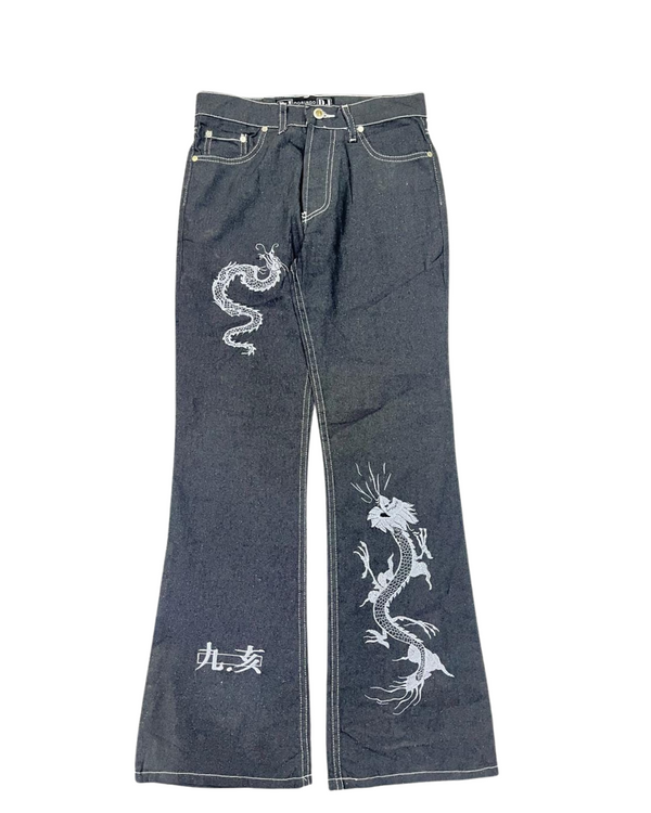 DRAGON PRINT FLARED JEANS