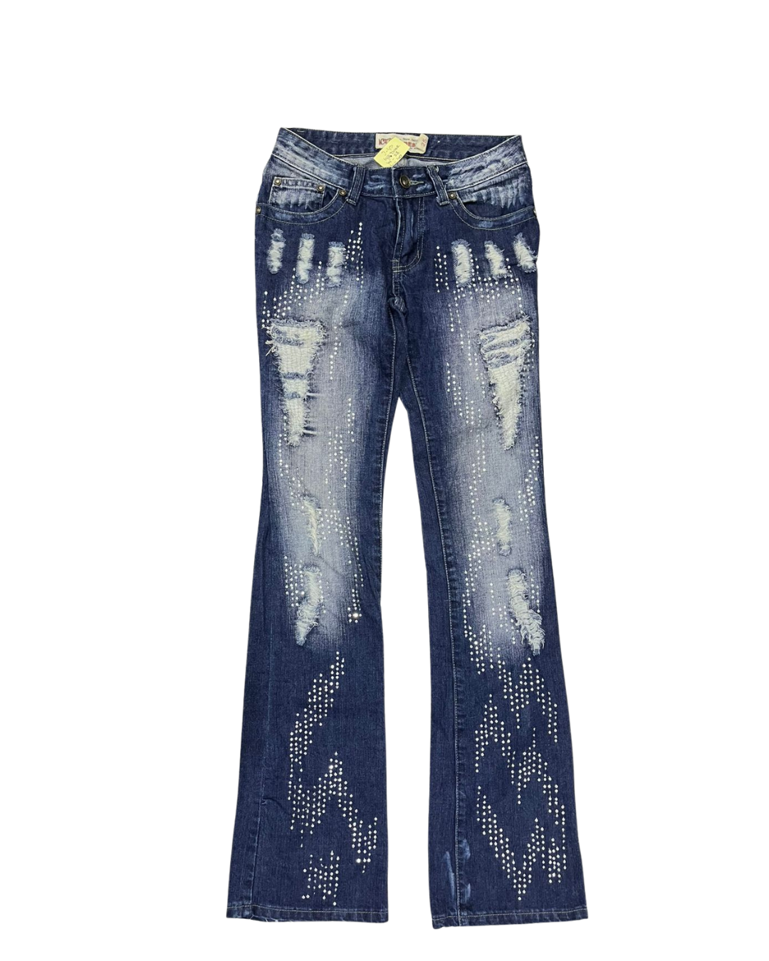 DENIM BLUE EMBELLISHED & RIPPED JEANS