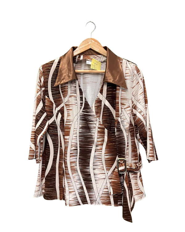 BROWN PATTERNED COLLAR TOP