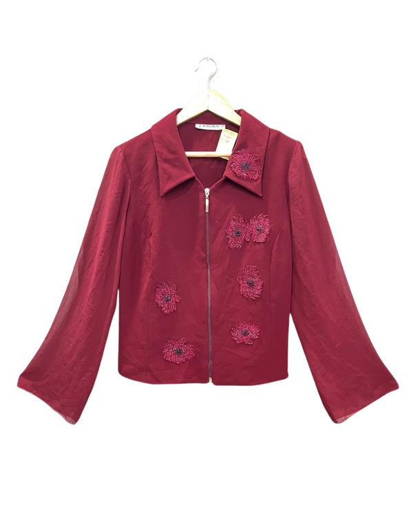 VINTAGE FLORAL EMBROIDERED ZIP-UP TOP