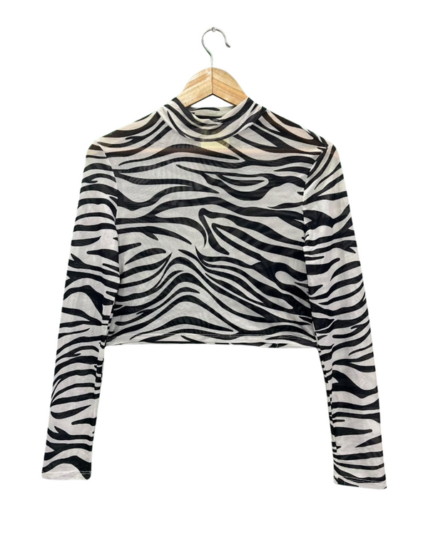 SHEIN ZEBRA PRINT TURTLE-NECK CROP TOP