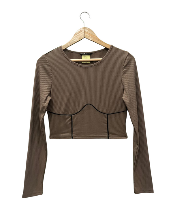 SHEIN BROWN RIBBED CROP TOP