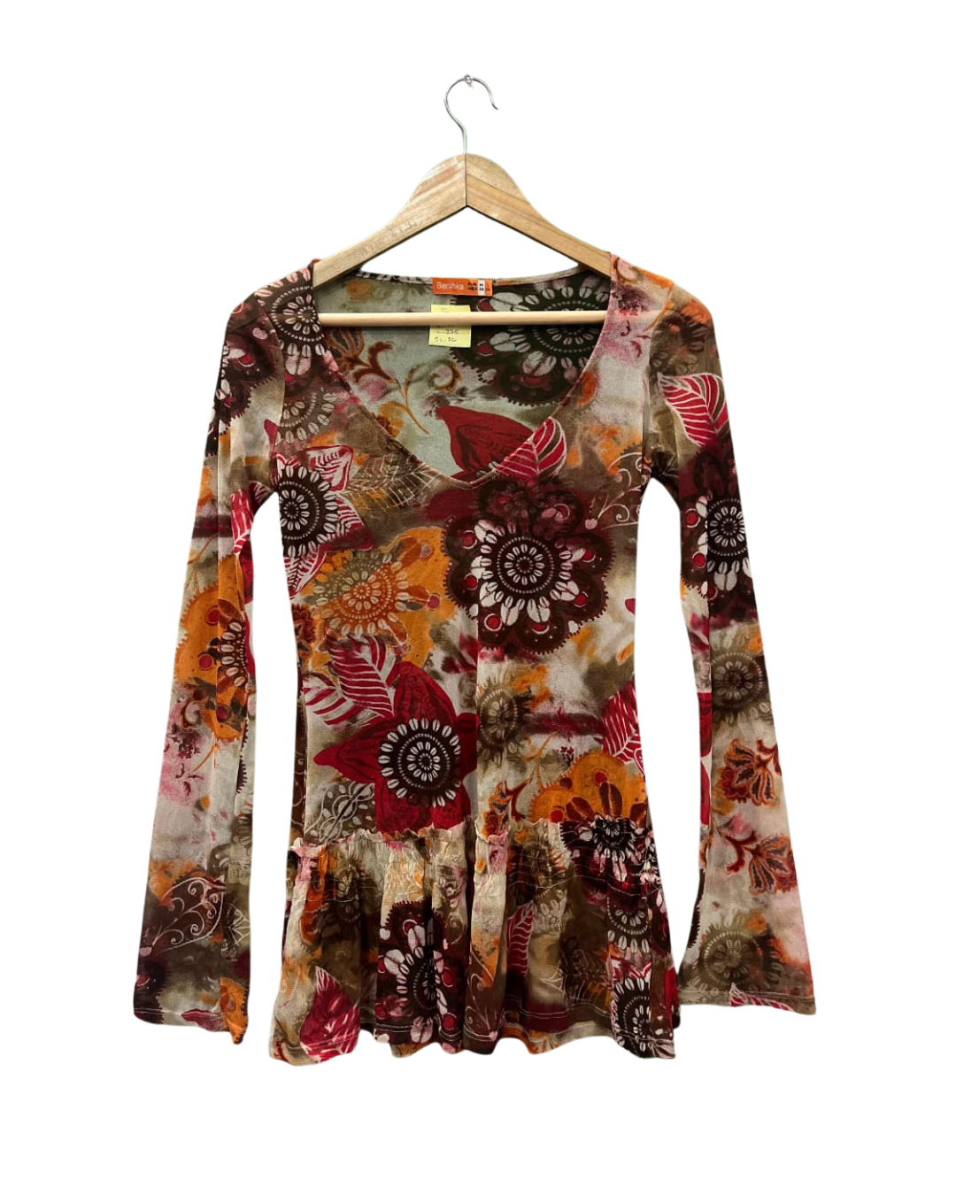 BERSHKA FLORAL PRINTED LONG SLEEVE TOP