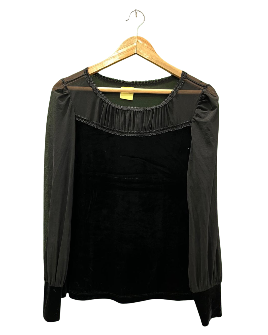 BLACK VELVET AND SHEER LONG SLEEVE TOP