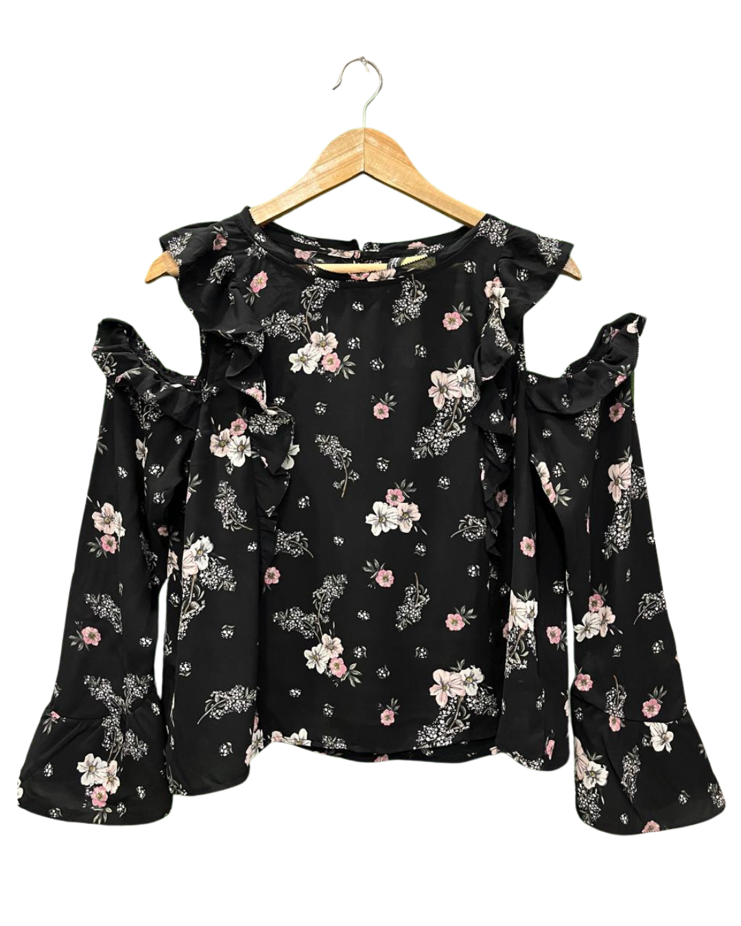 H&M BLACK FLORAL COLD SHOULDER TOP