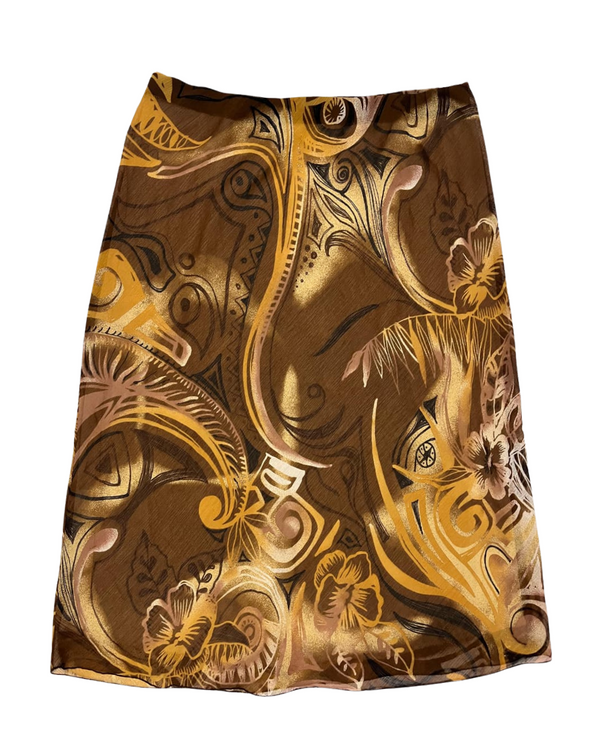 Y2K Brown Floral Abstract Print Skirt