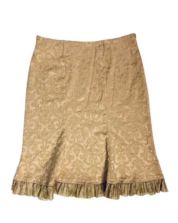 Embossed Brocade Ruffle Hem Skirt