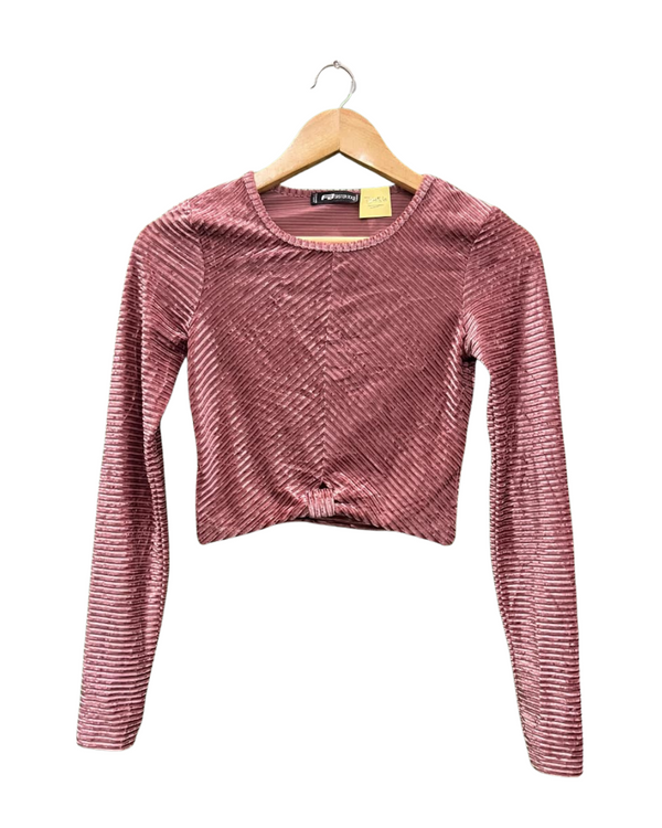 FB Sister Pink Crushed Velvet Crop Top
