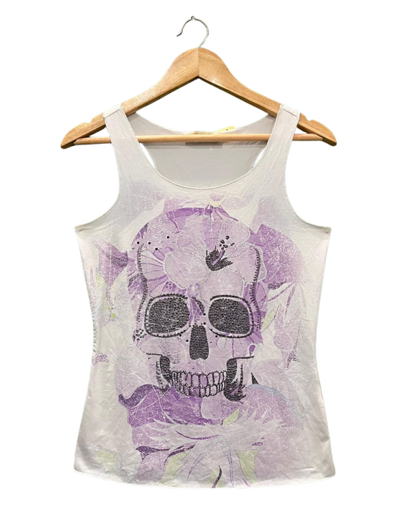 Purple Floral Skull Graphic Tank Top