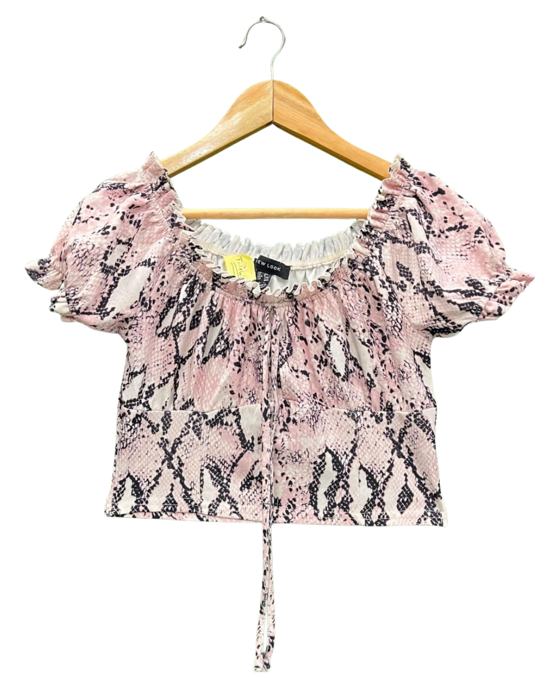 New Look Pink Snakes Print Off-Shoulder Crop Top