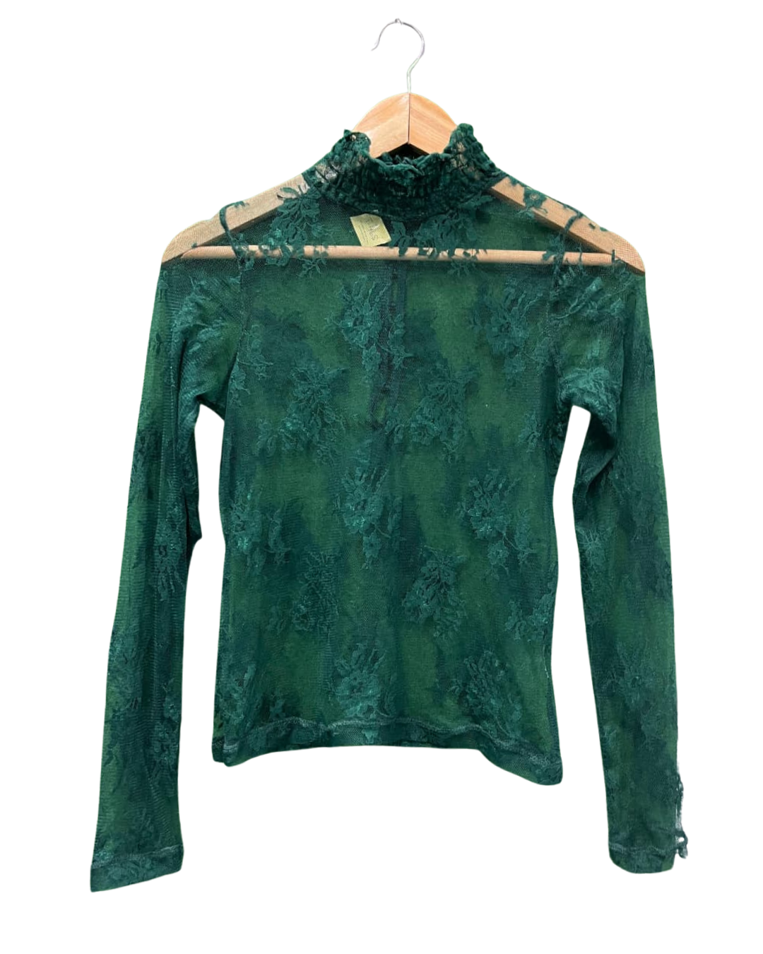Bik Bok Green Floral Lace Mock Neck Top