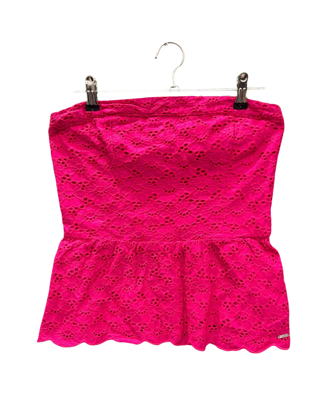 Pink Floral Eyelet Strapless Peplum Top