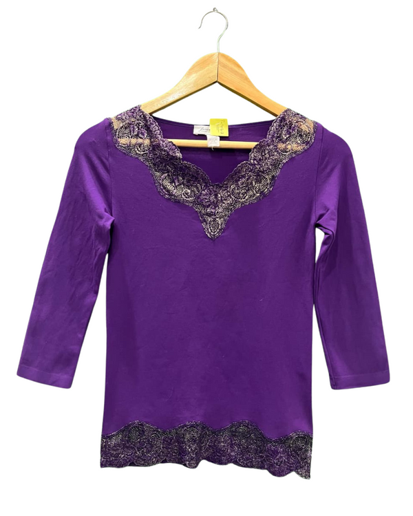 Purple Lace Trim V-Neck Top