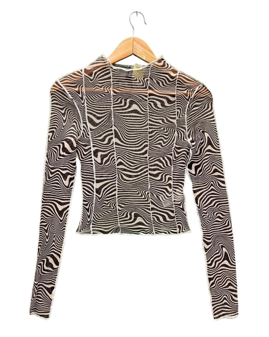 H&M Zebra Print Mesh Mock Neck Top