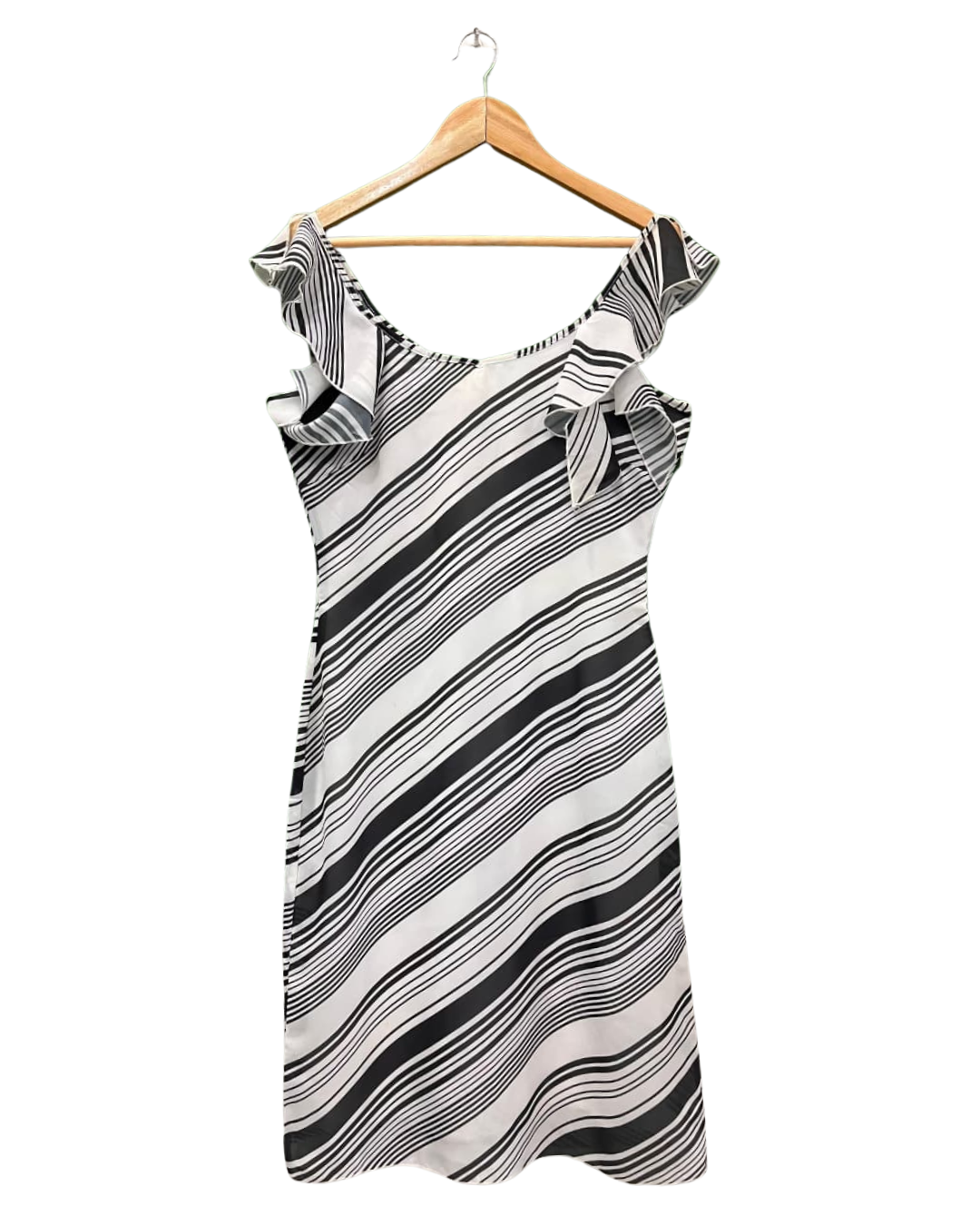 Black & White Striped Ruffle Sleeve Dress