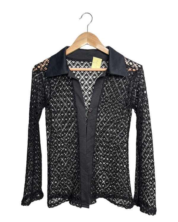 Crochet Button-Front Collared Top